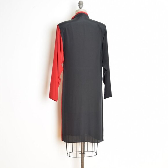 vintage 80s dress black red color block futuristic mod modest space age M - Picture 7 of 9